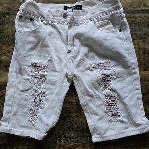 White Distressed Denim Shorts